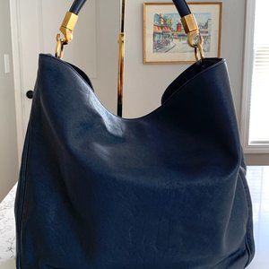 YSL Saint Laurent Roady Navy Leather Large Hobo Shoulder Bag Handbag
